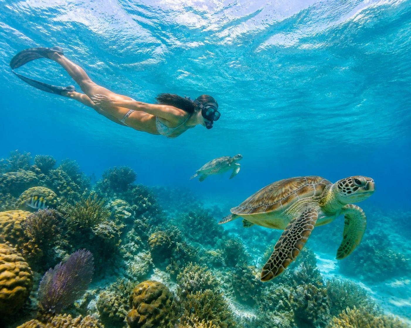 partez pour une aventure inoubliable avec notre tour de snorkeling à cozumel au départ de playa del carmen. explorez des récifs coralliens spectaculaires et la vie marine colorée dans les eaux cristallines.