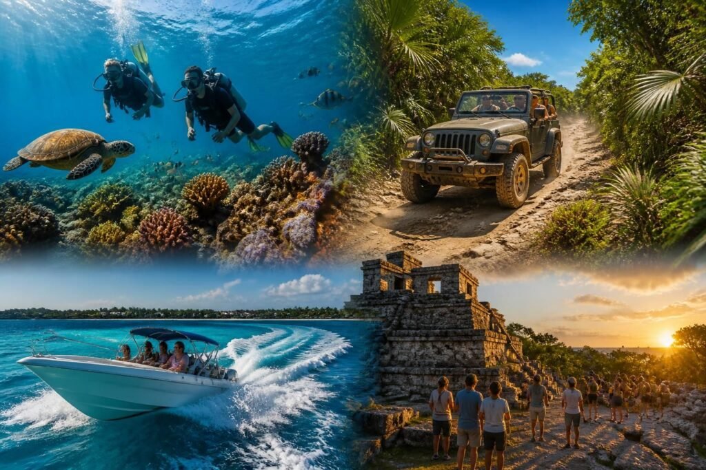 découvrez l'excursion 4 en 1 à cozumel et vivez une aventure inoubliable en une seule journée. plongée, visite, détente et culture vous attendent pour une expérience unique au cœur de cozumel.
